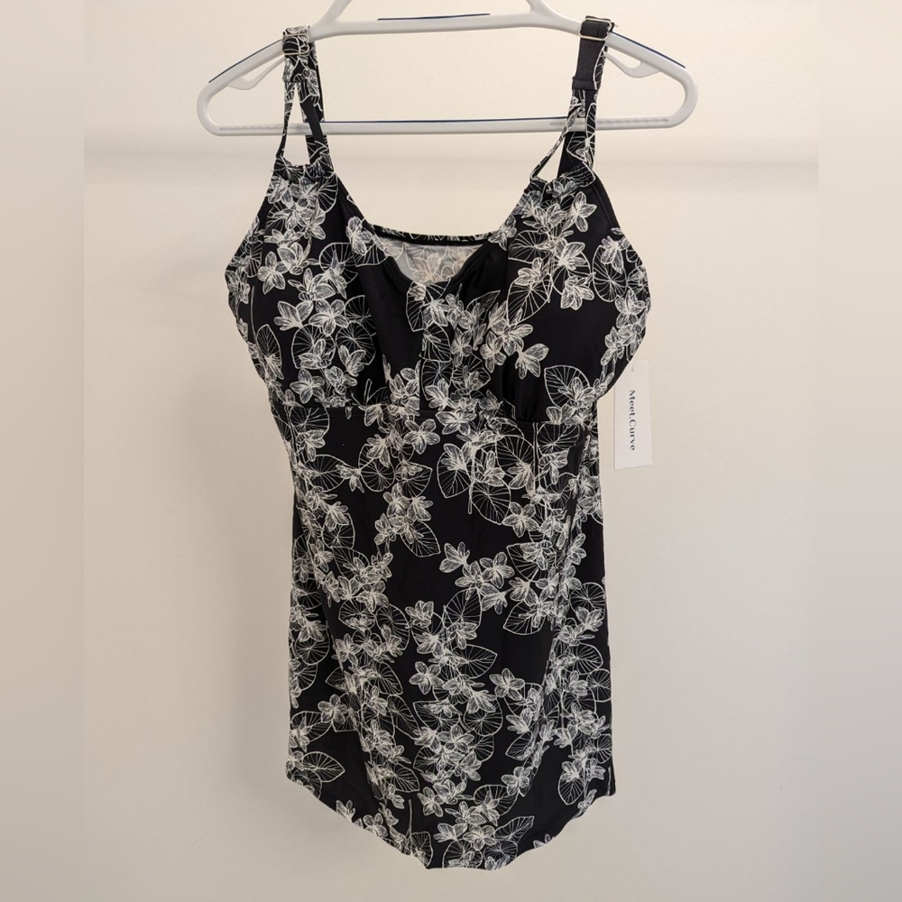 Flower Pattern Black & White Swimdress